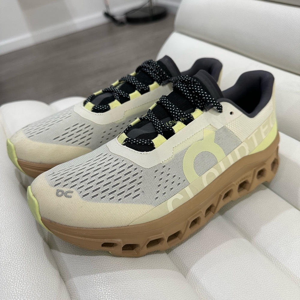 ON CloudMonster Running Shoes - Gray and Tan